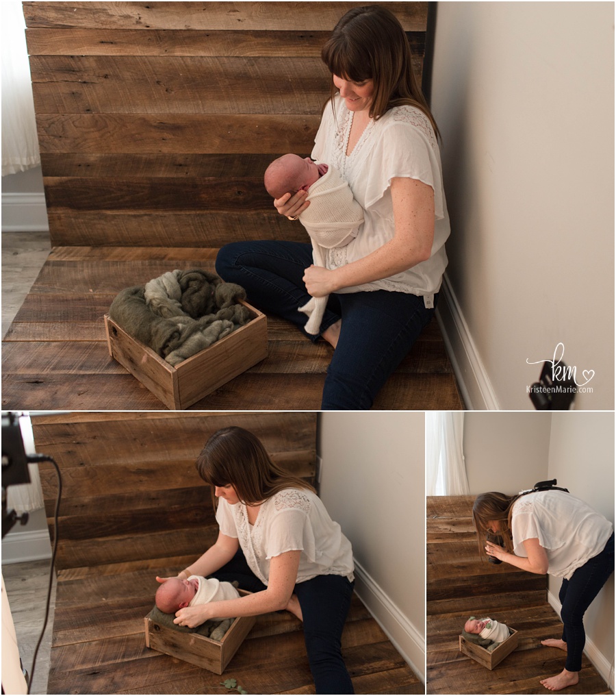 behind the scenes pull back shot from newborn photography pictures