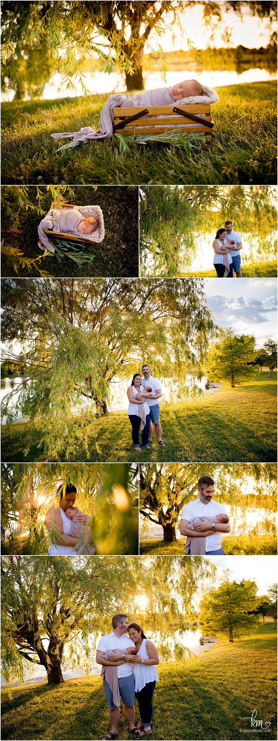 outdoor newborn photography - newborn and family - sunset images