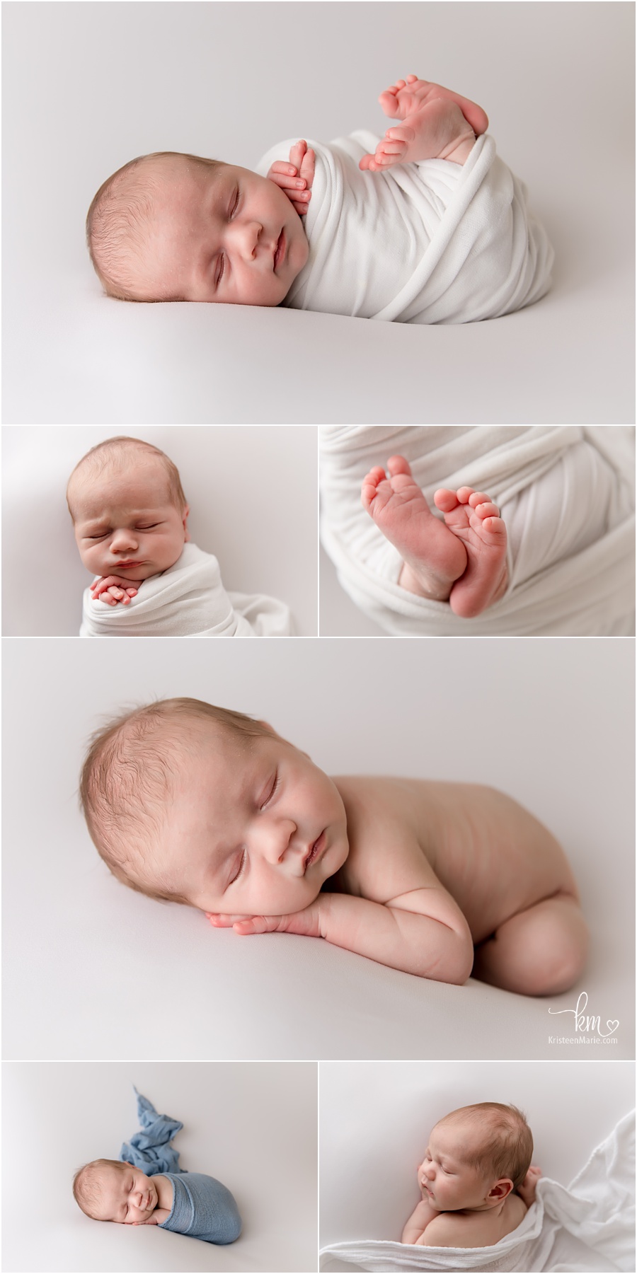 newborn baby on white - sleeping baby boy Indianapolis newborn photogrpaher