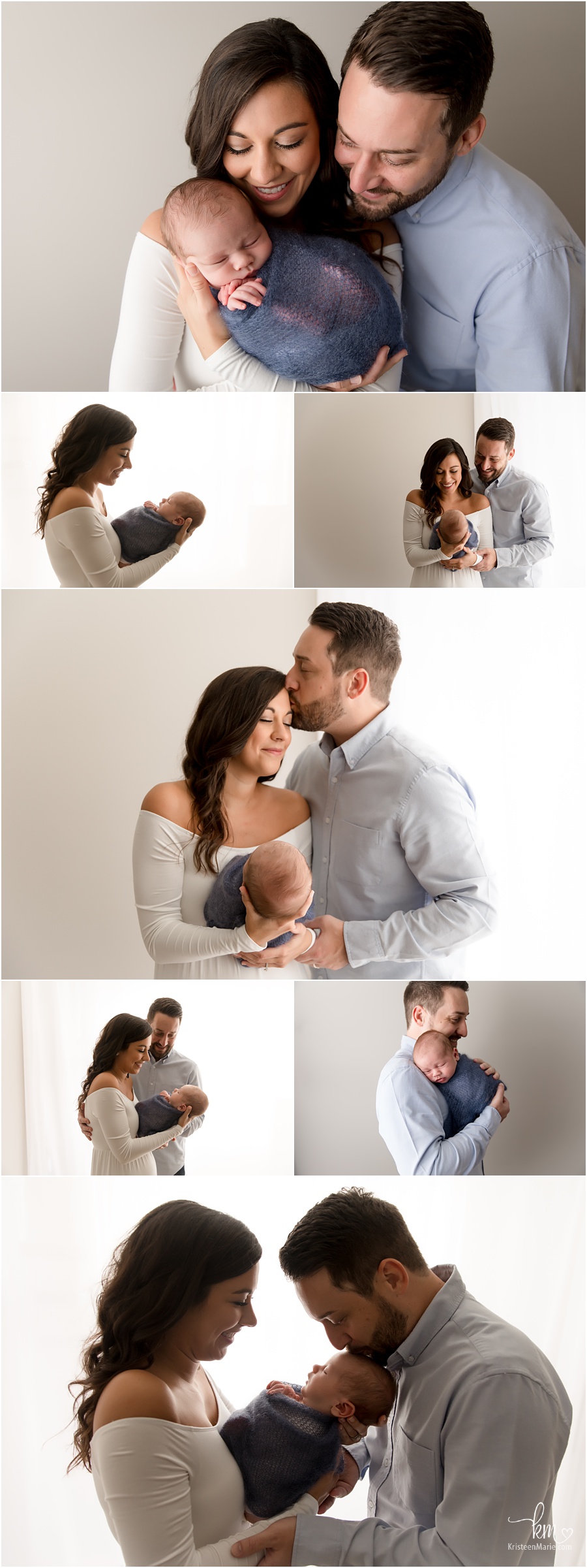 family poses in studio with newborn baby boy