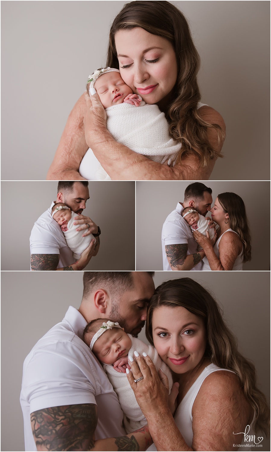 parents poses with newborn baby girl