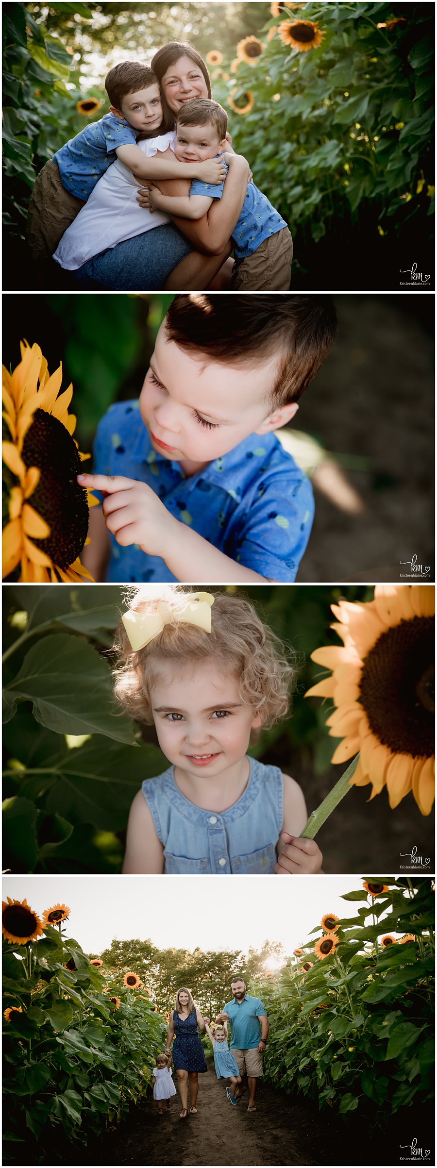 child portraits in sunflower field