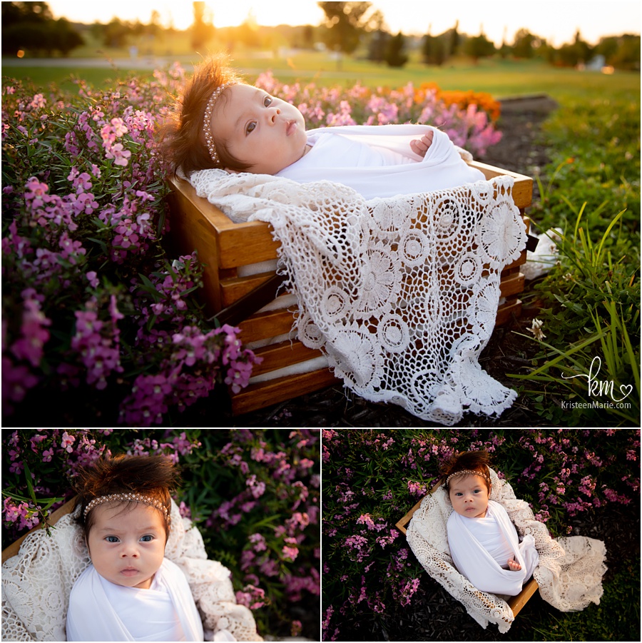 newborn photography outdoors with flowers
