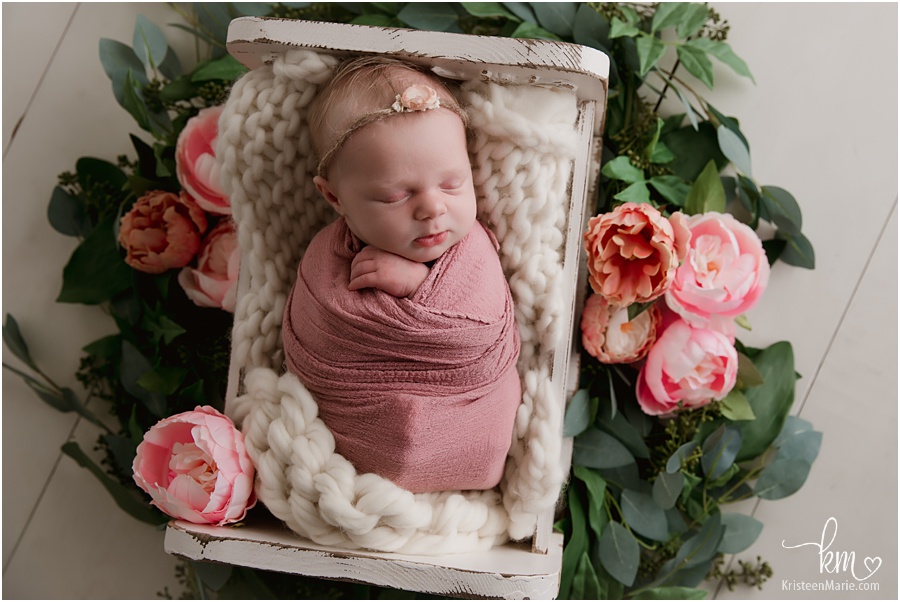 Fishers Newborn Picture - baby girl with flowers