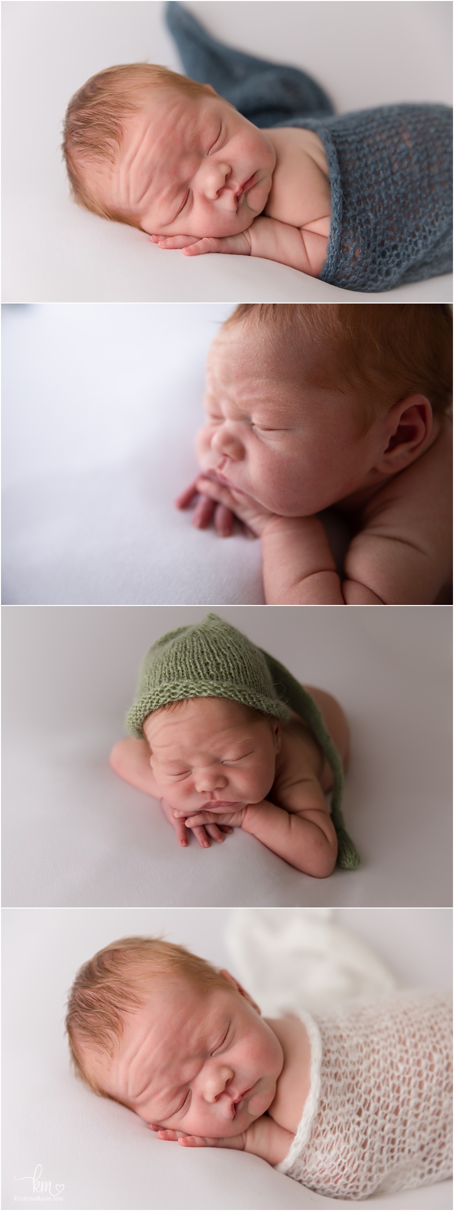 newborn boy on white backdrop with pops of color