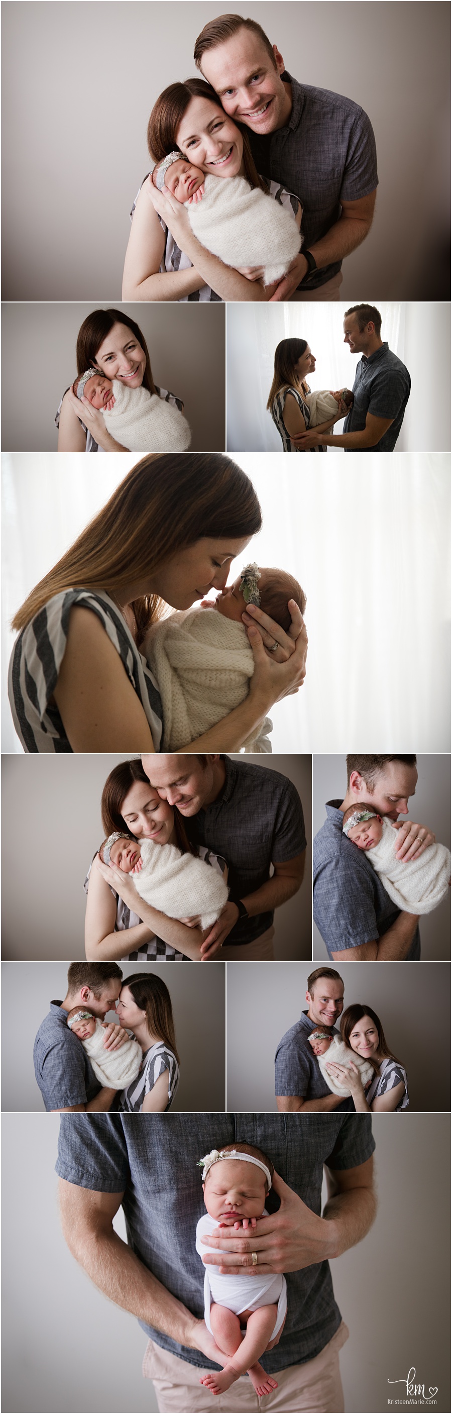 family poses with newborn baby