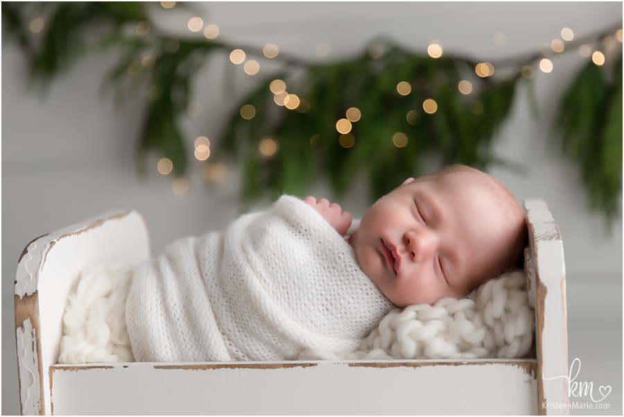 Christmas newborn picture - classic image with twinkle lights