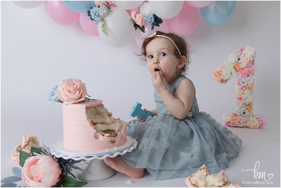 birthday girl - blush and blue cake smash