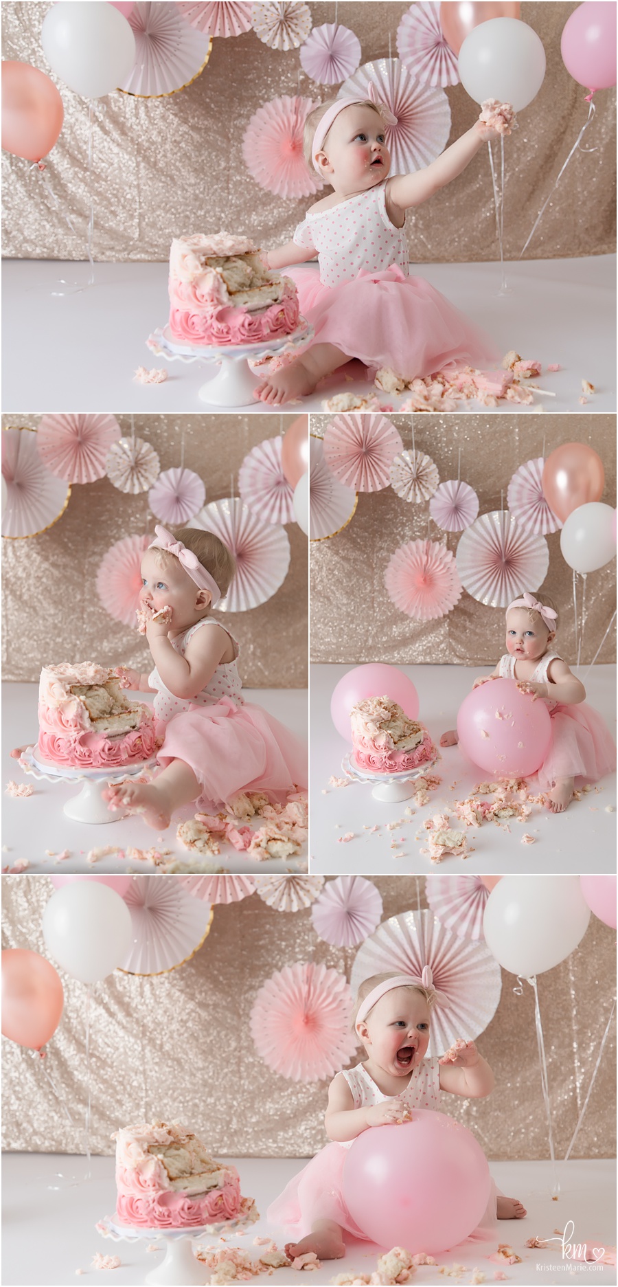 pink and and gold 1st birthday cake smash