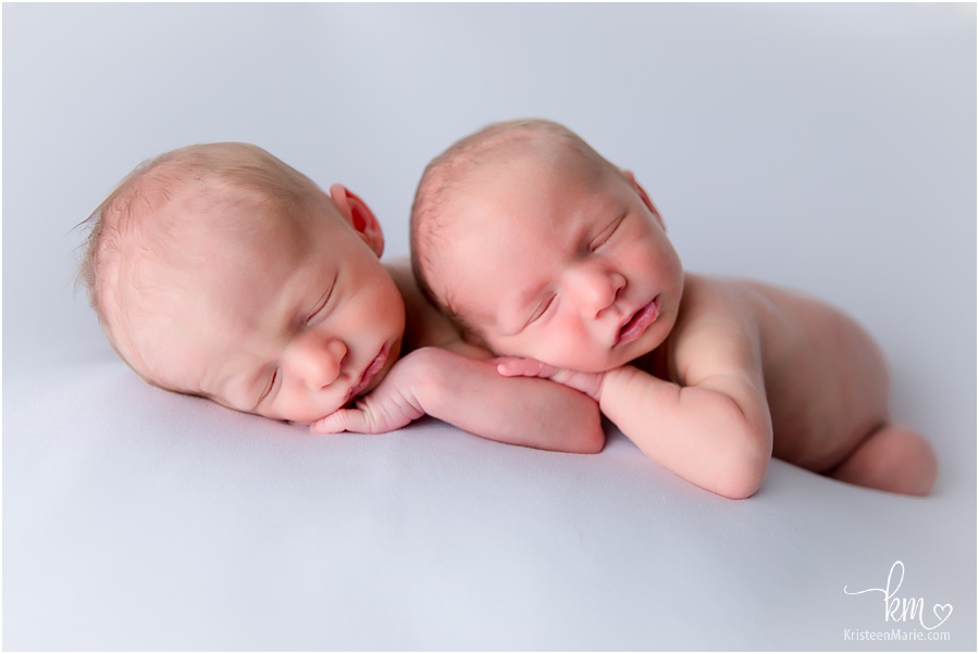 newborn boys on white backdrop - twins 