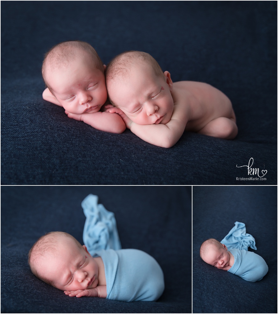 Twin newborn boys in photography studio