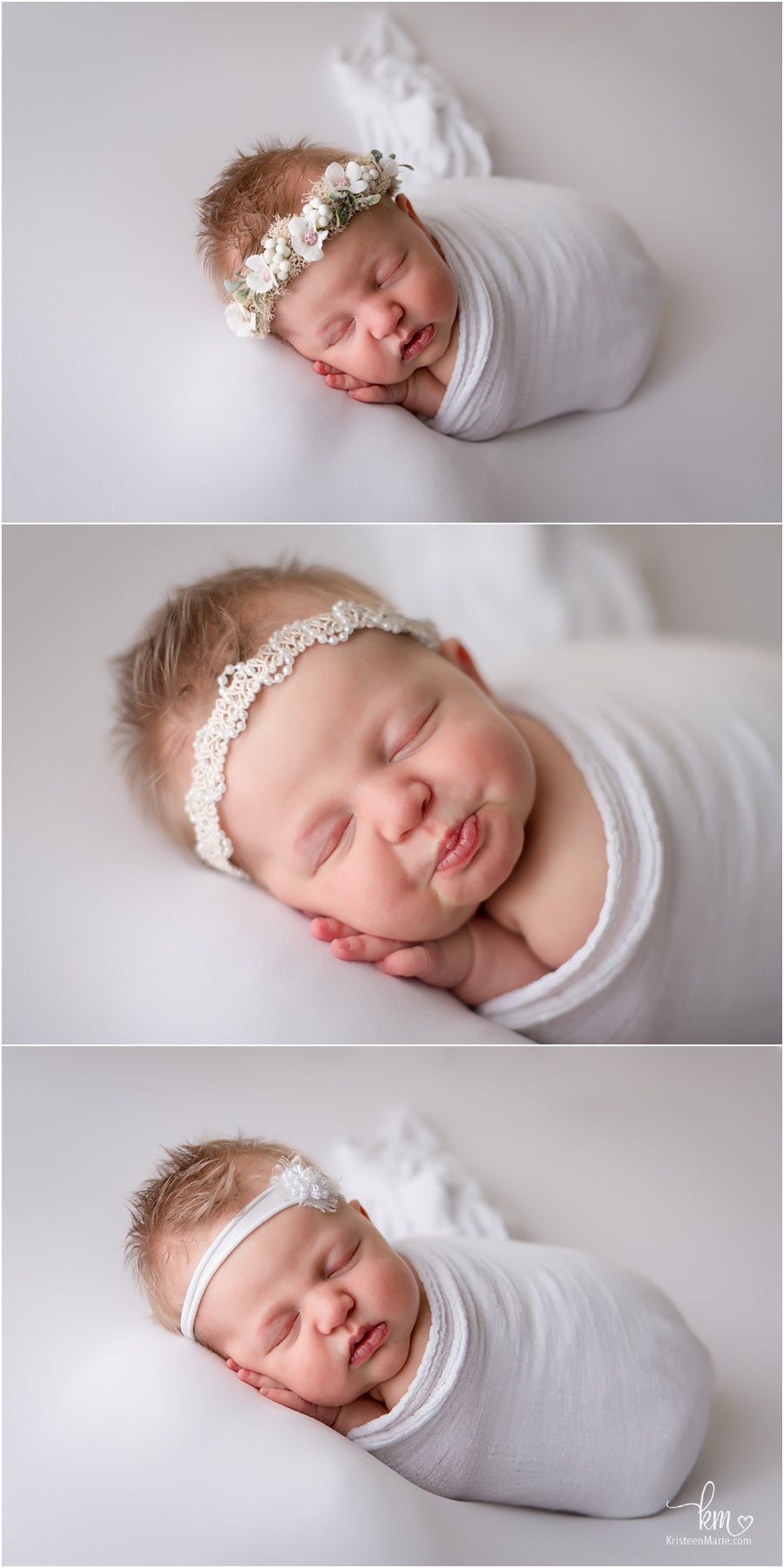 newborn baby girl on white