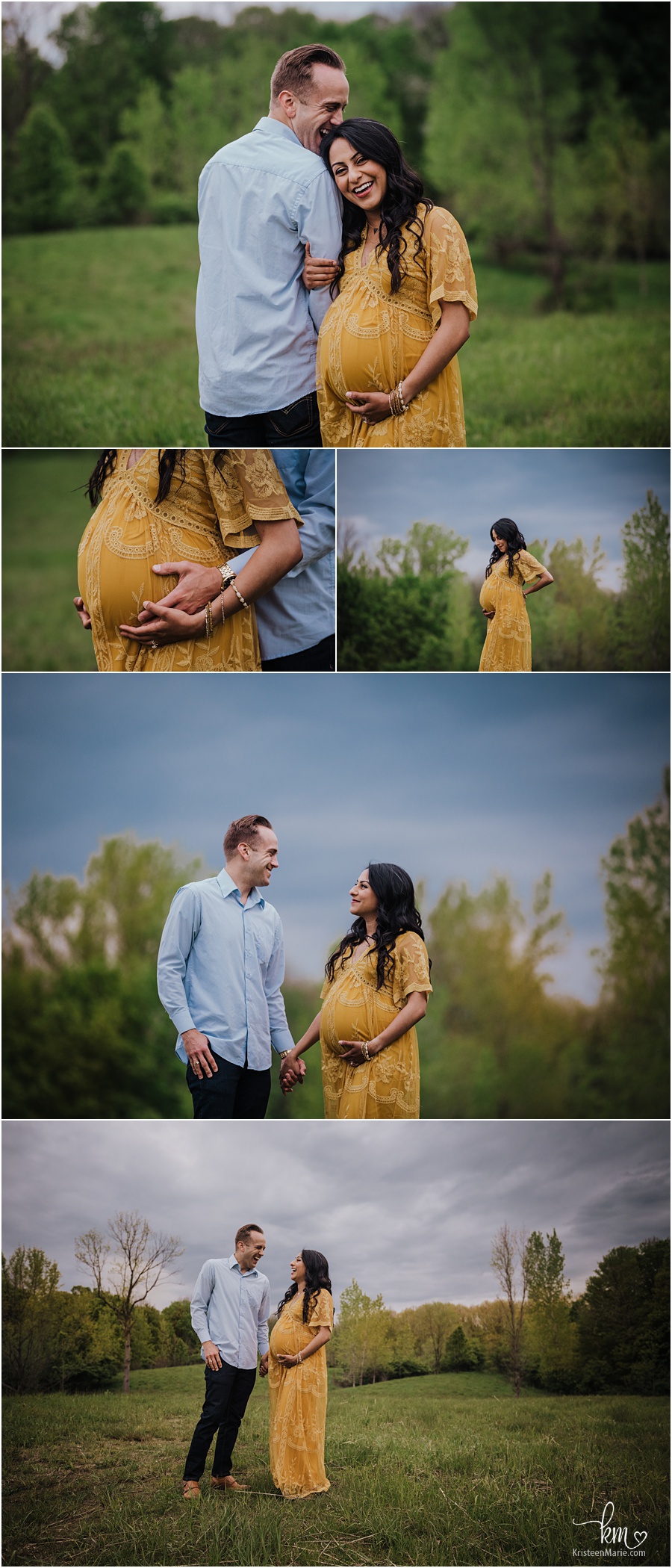 maternity photography - mustard materntiy dress with husband in blue