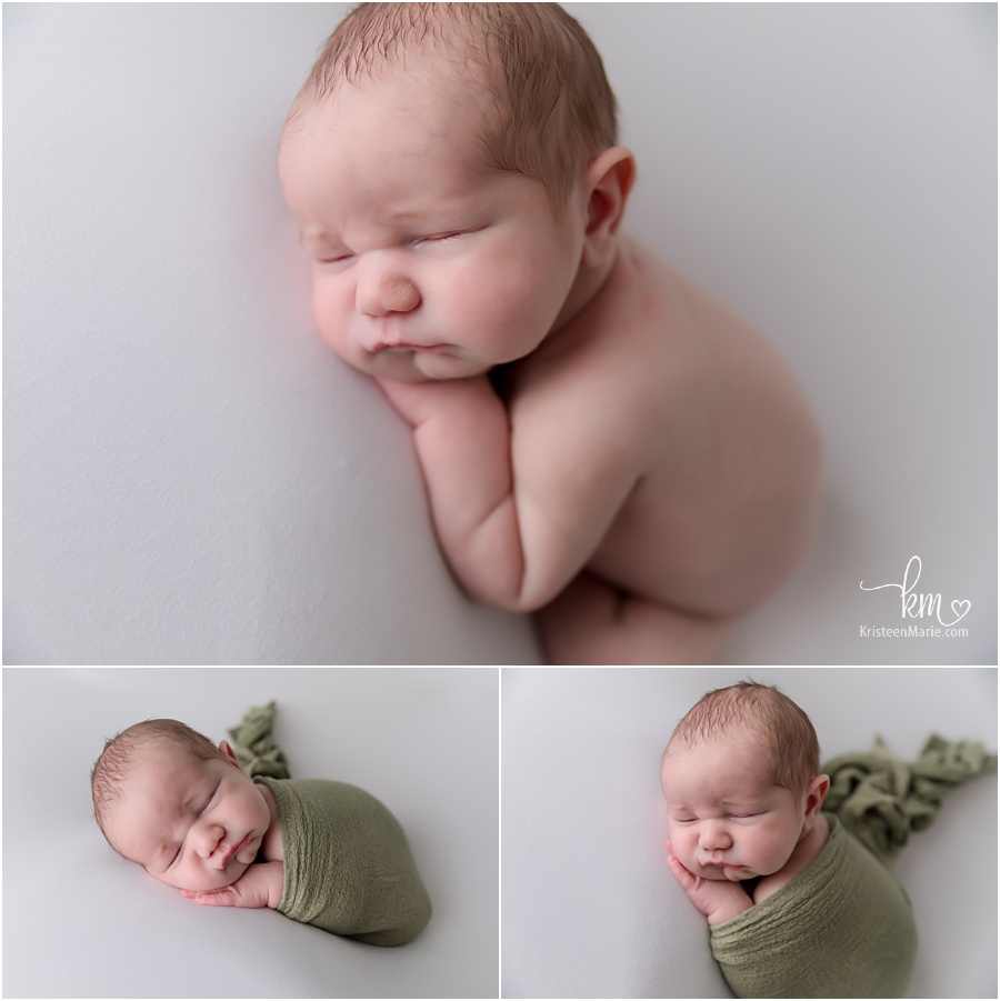 newborn boy on white backdrop - Indianapolis newborn photographer