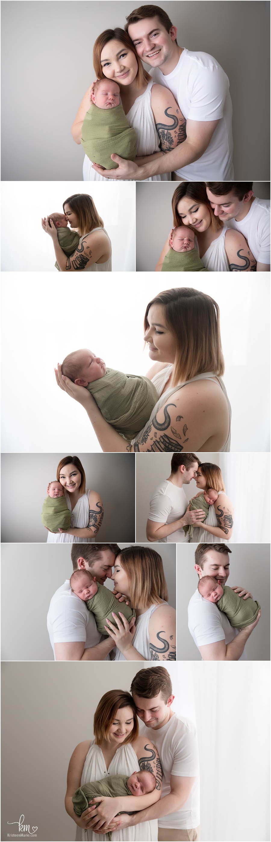 The whole family with newborn boy - mom with arm sleeve tattoo 