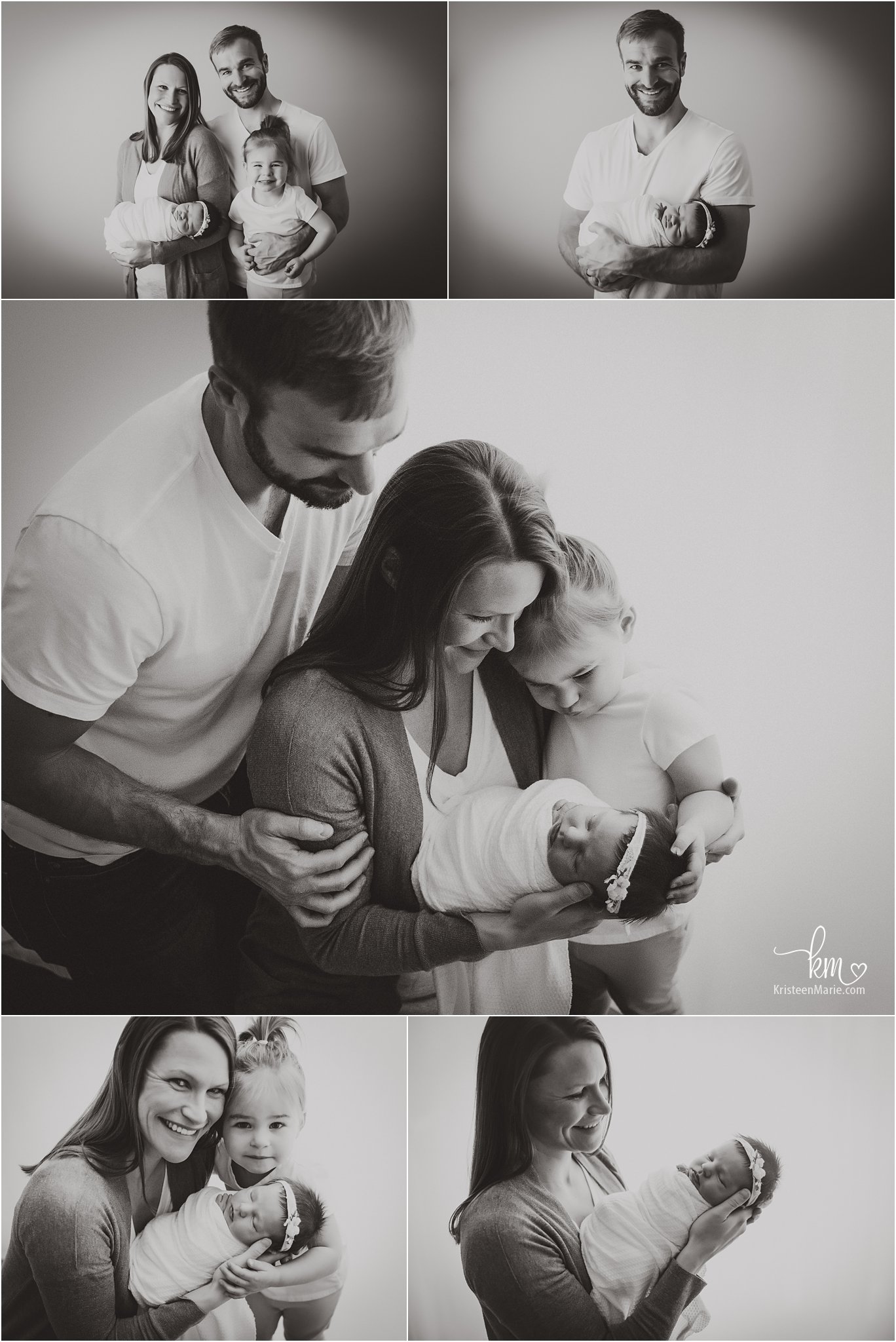 Black and White Newborn Photography Images with Whole Family