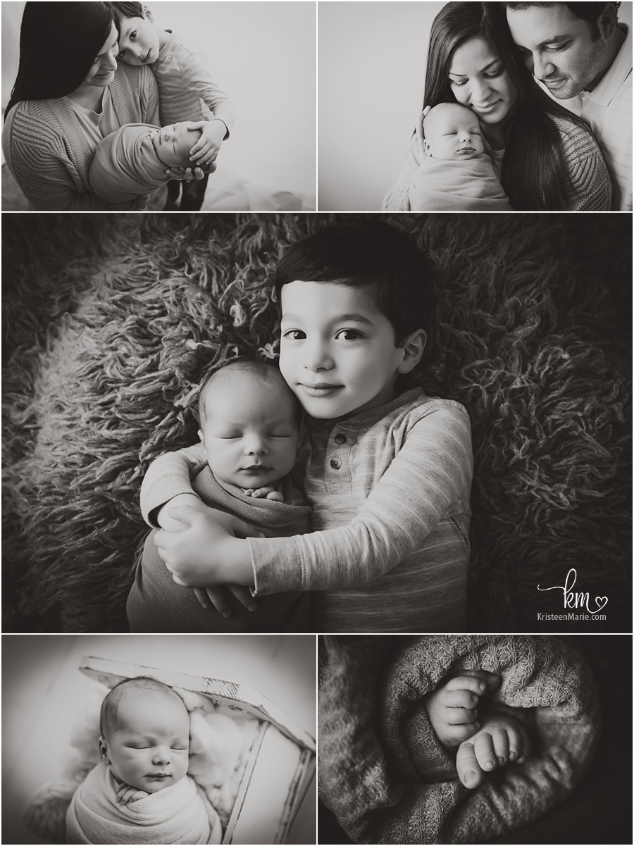 black and white newborn photograhy images - sibling and family