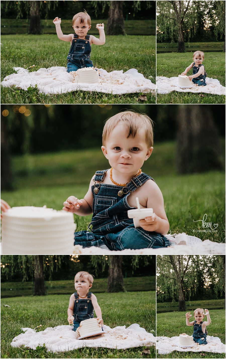 outdoor cake smash photography at sunset