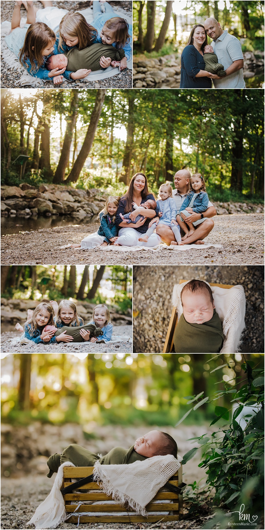 outdoor newborn family photography at creek