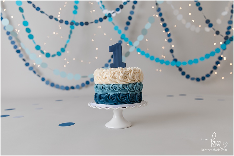 blue ombre 1st birthday cake