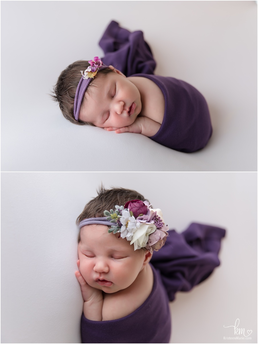 newborn girl photography in purple