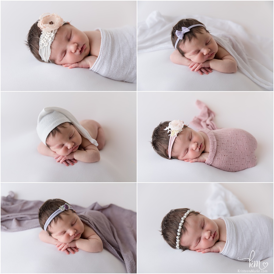 poses in studio of newborn baby girl