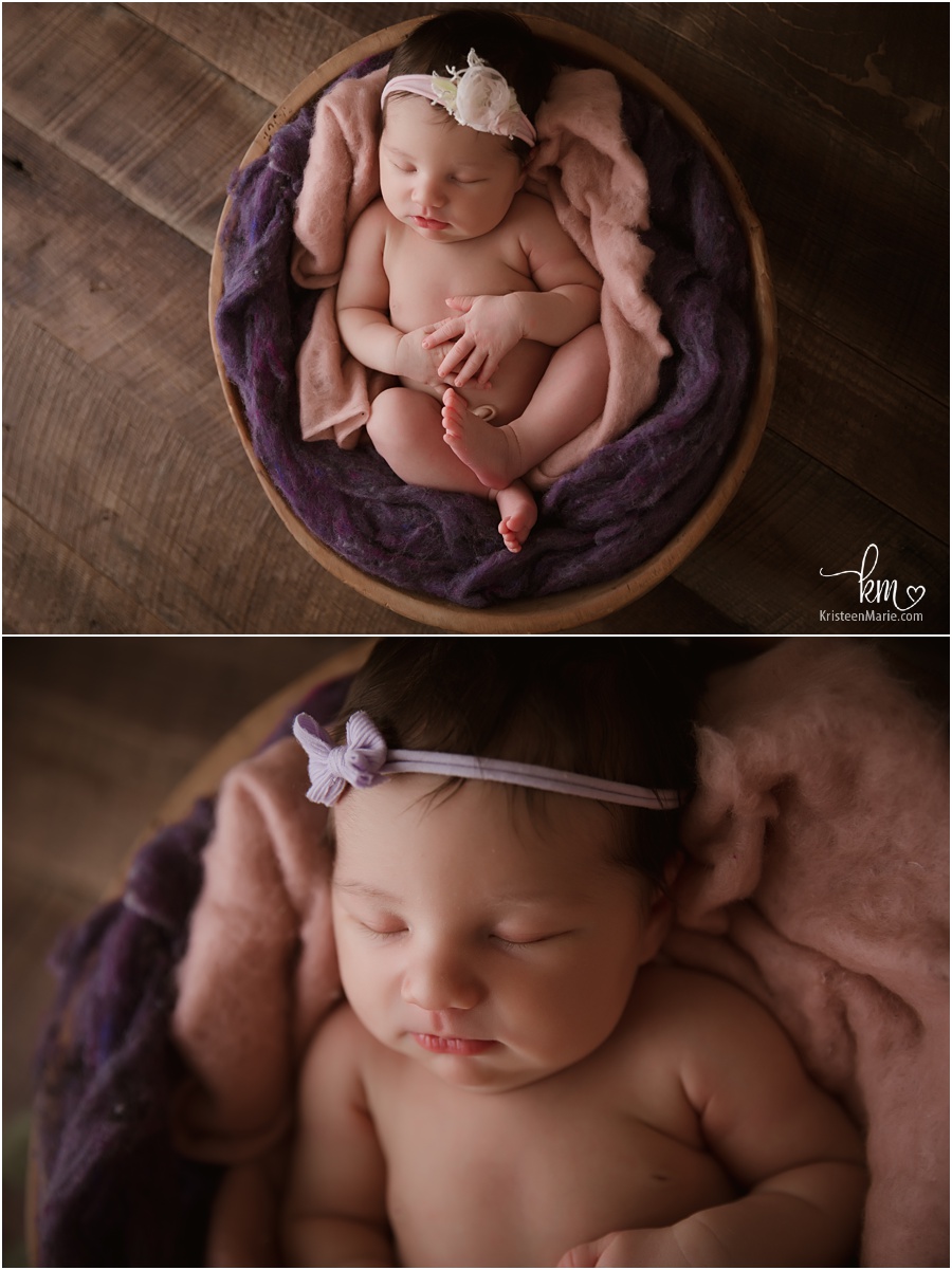 baby girl in a bowl - pink and purple