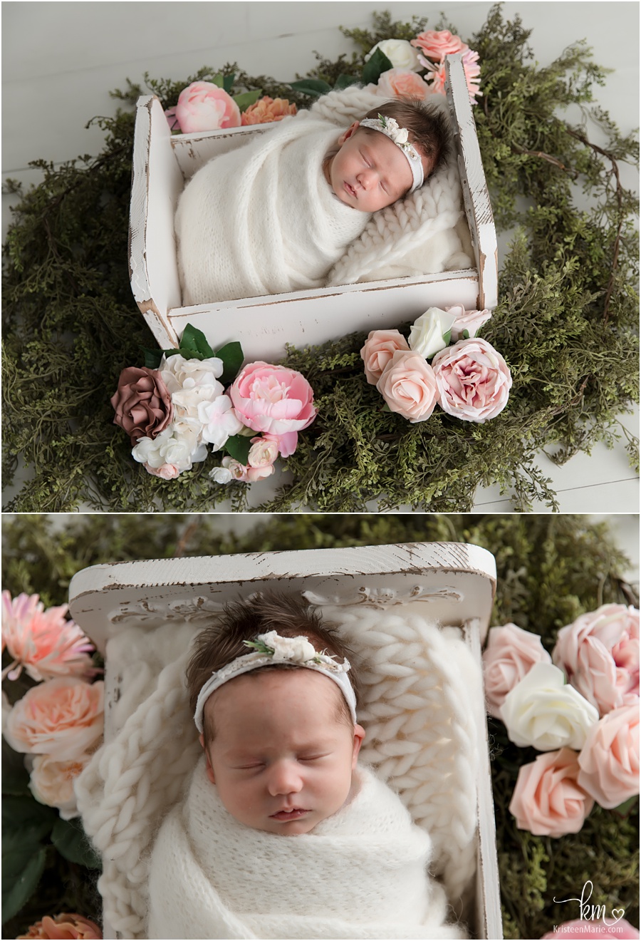 newborn girl in flowers