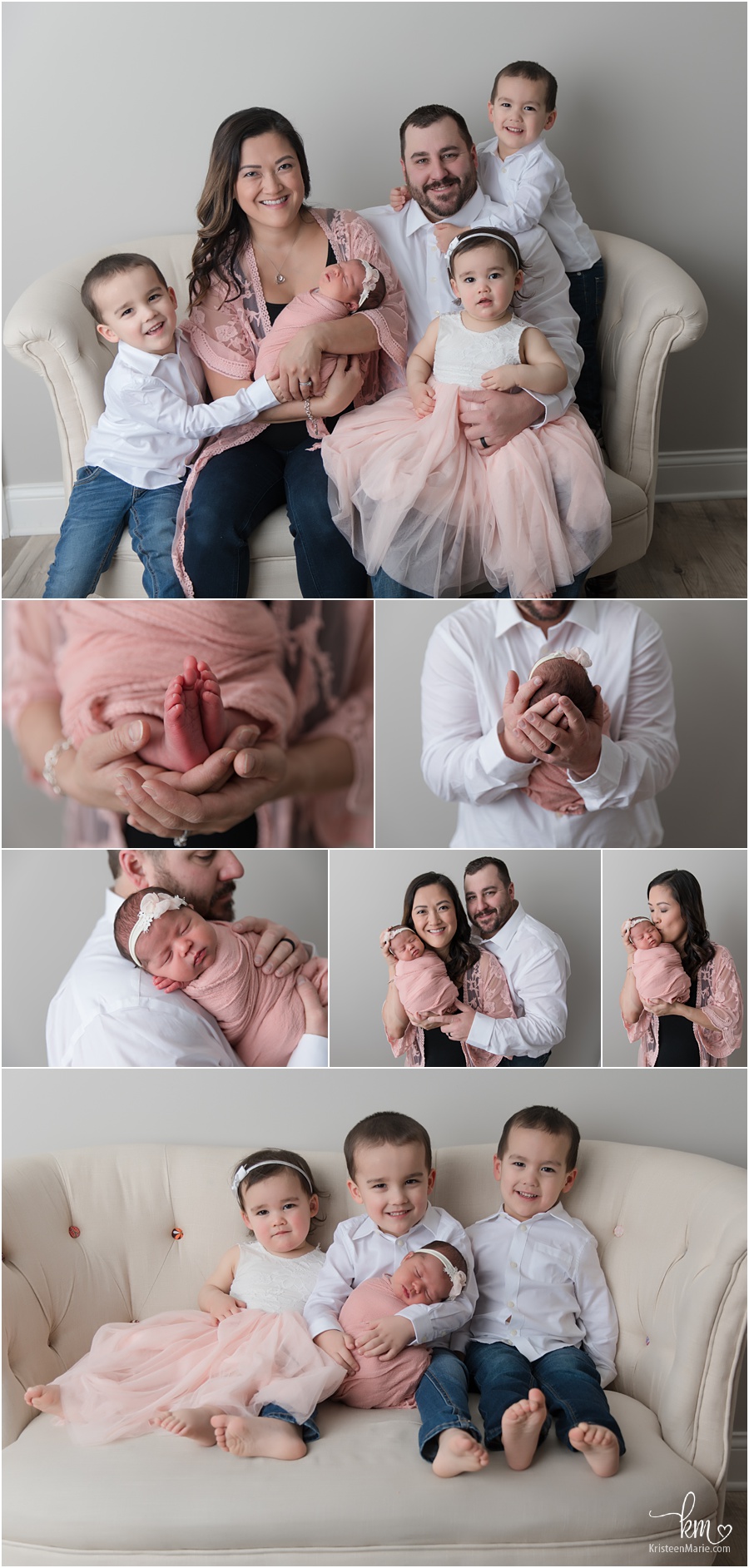 Carmel Indiana family with newborn baby girl - pinks and white family picture
