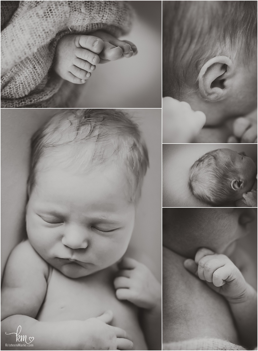 newborn baby features - black and white newborn macro shots