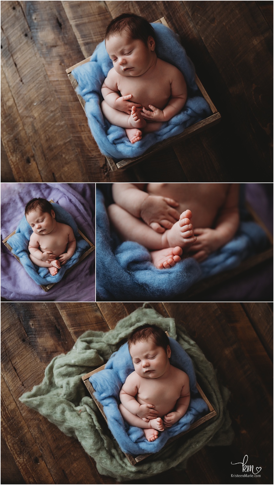 rustic colorful newborn pictures wiht sleeping baby boy