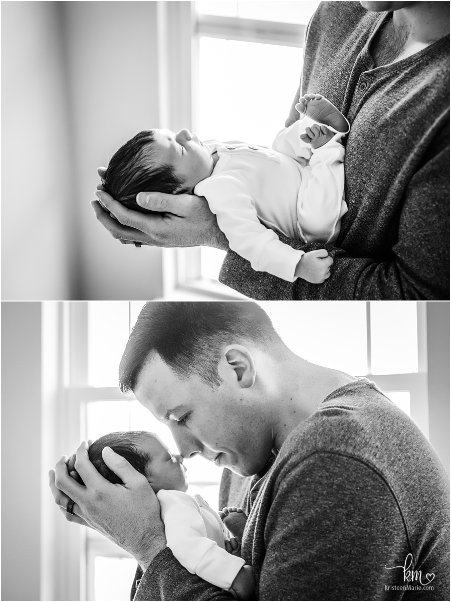 black and white newborn pictures with dad