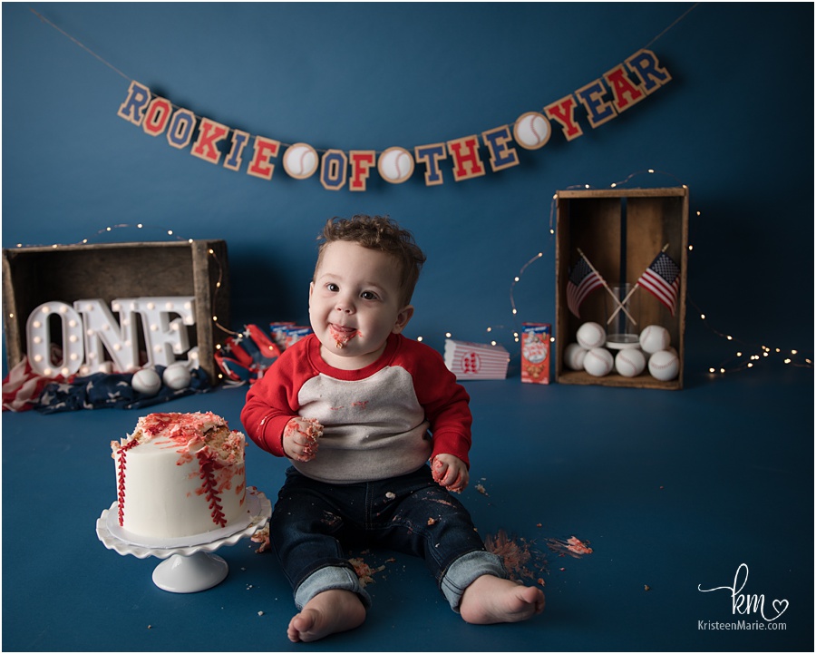 Birthday boy eating cake