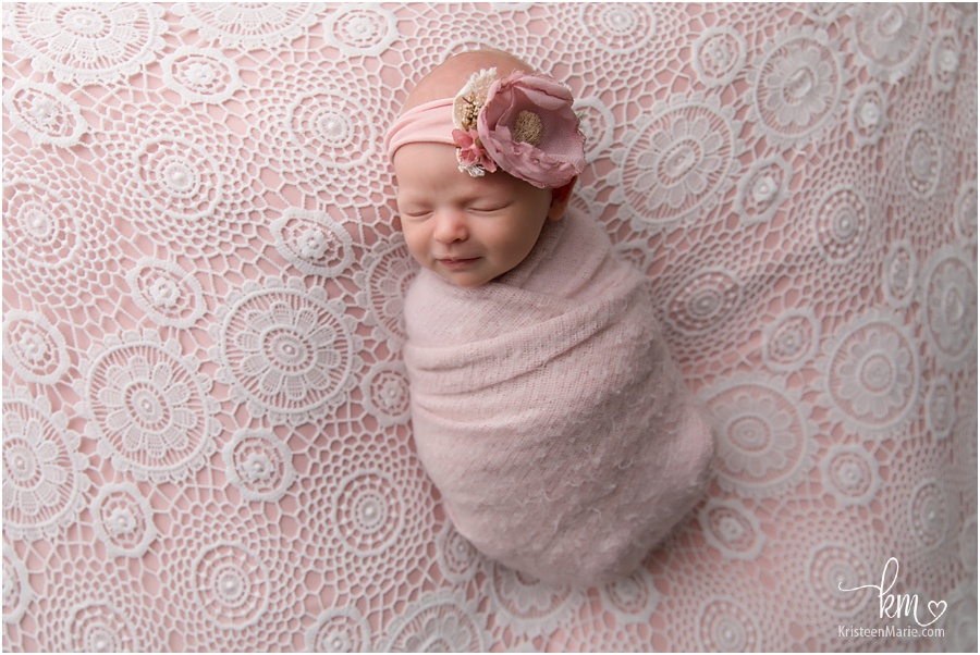 pink lace and big flower headband newborn photography