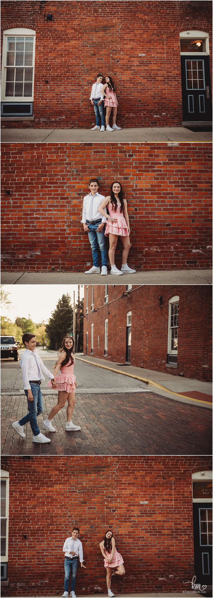 urban family photography against brick wall - Zionsville, IN
