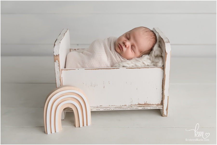 simple rainbow baby set-up for newborn photography - all white