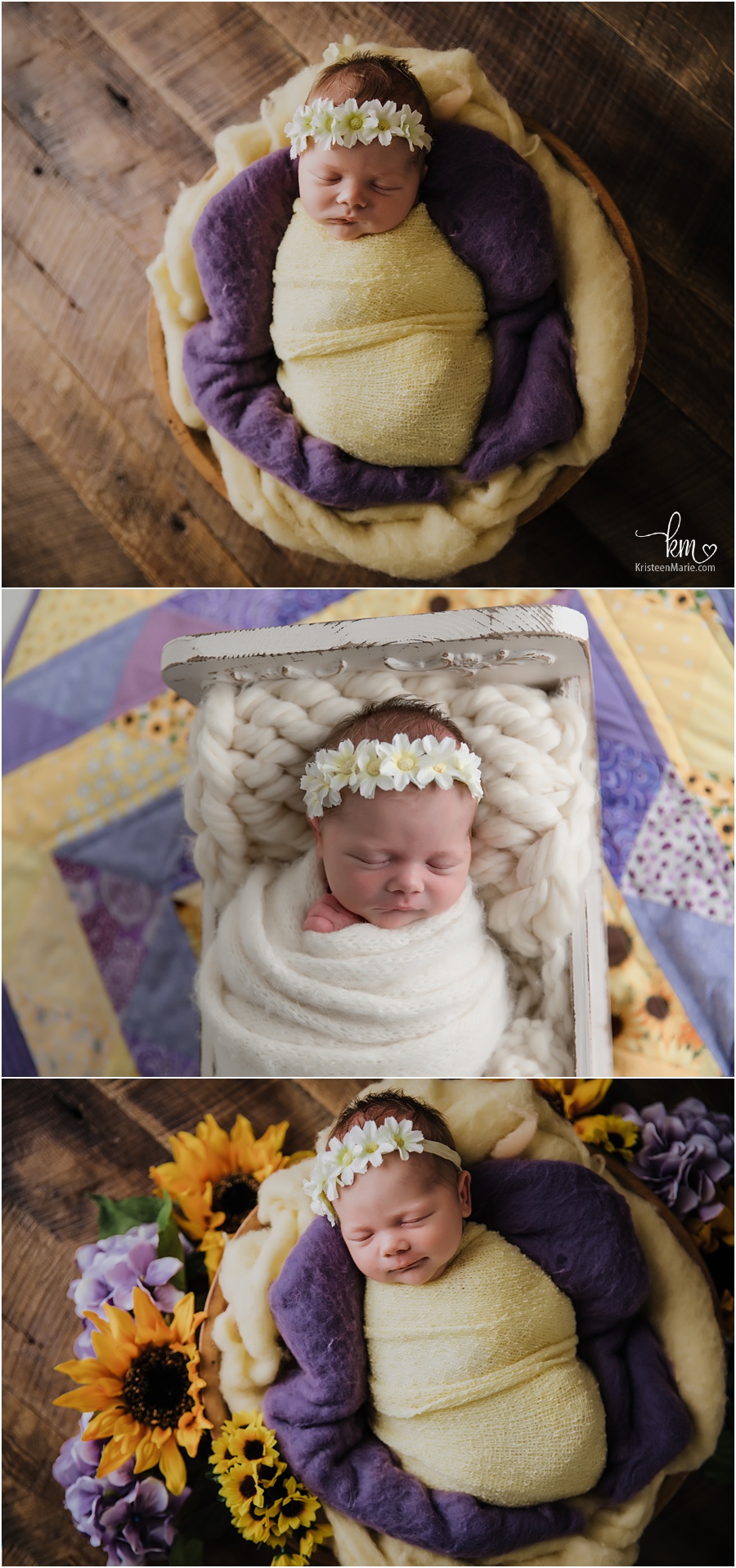 purple and yellow newborn photography
