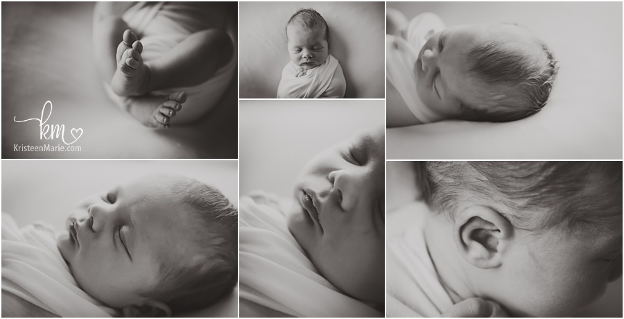black and white baby features - newborn photography