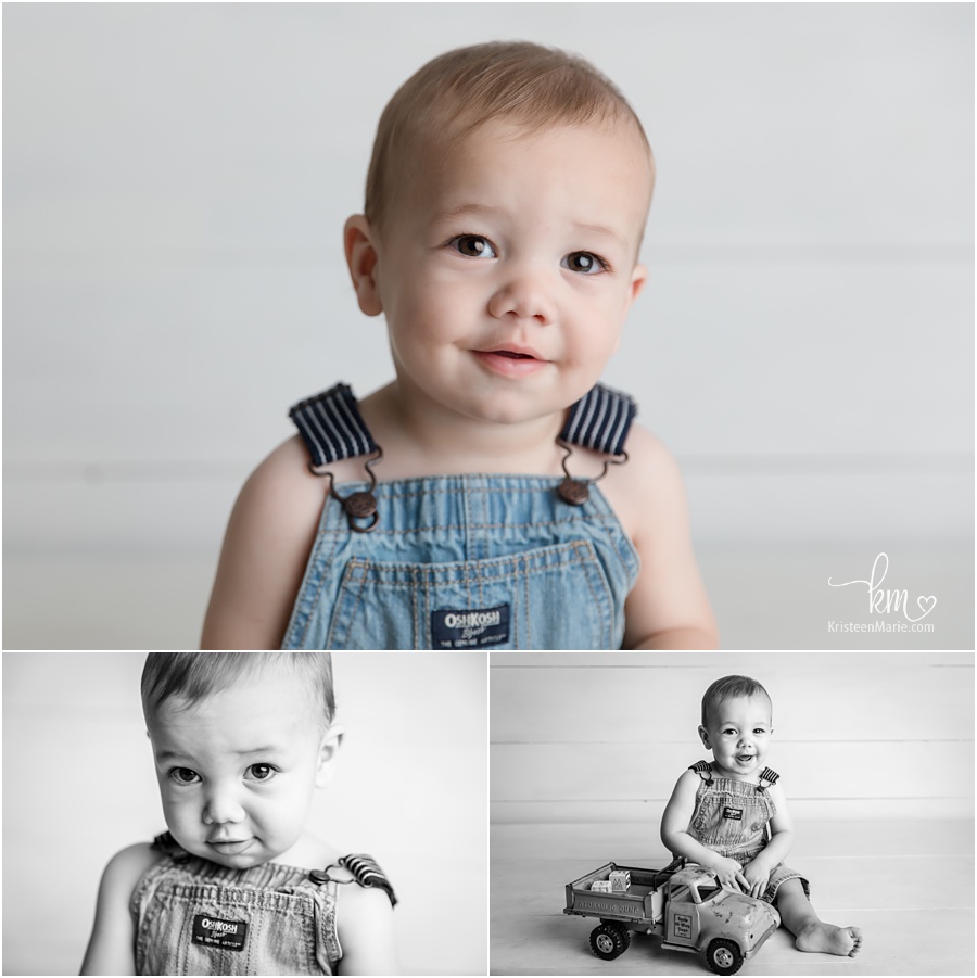 1st birthday pictures in jean overalls