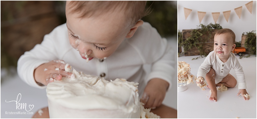 baby eathing cake