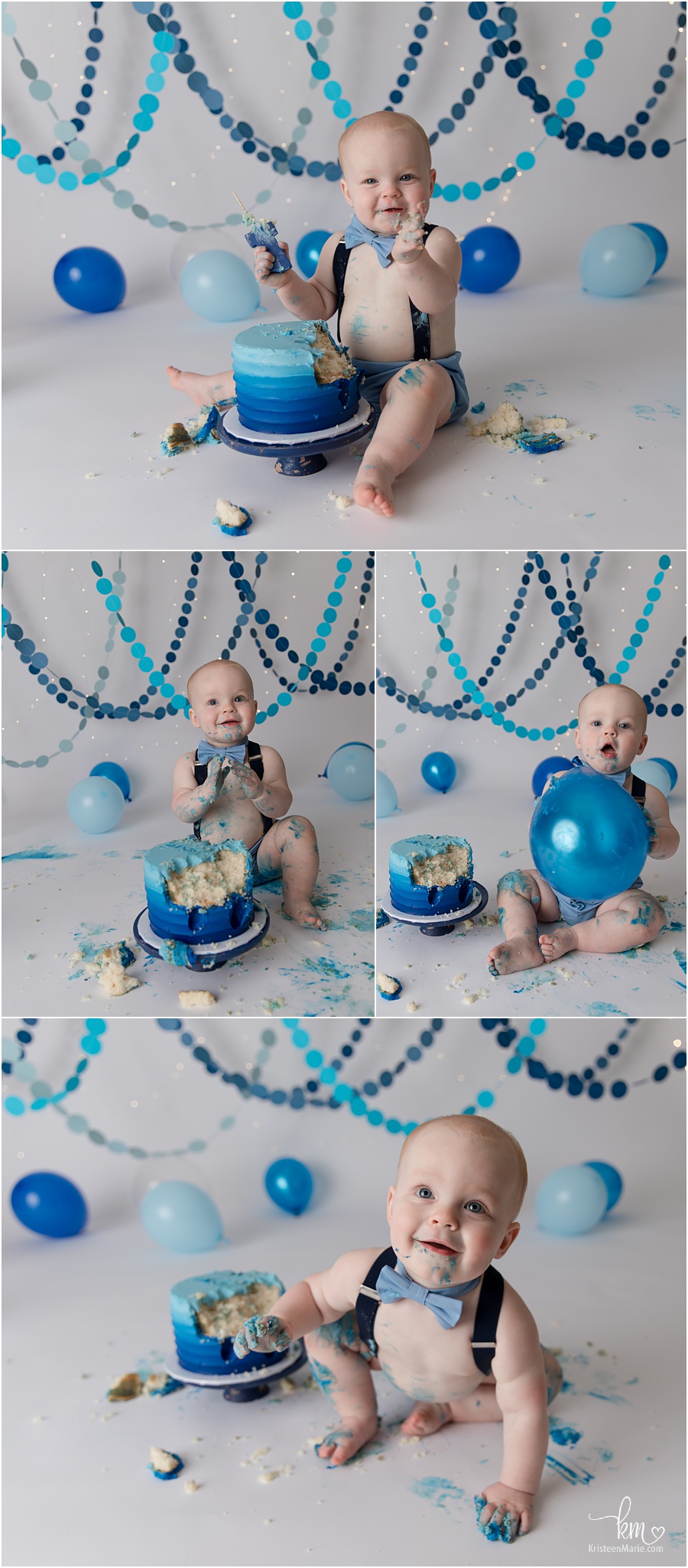 blue ombre smash cake session - 1st birthday