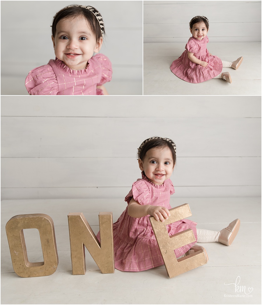 Girl in pink and gold birthday dress