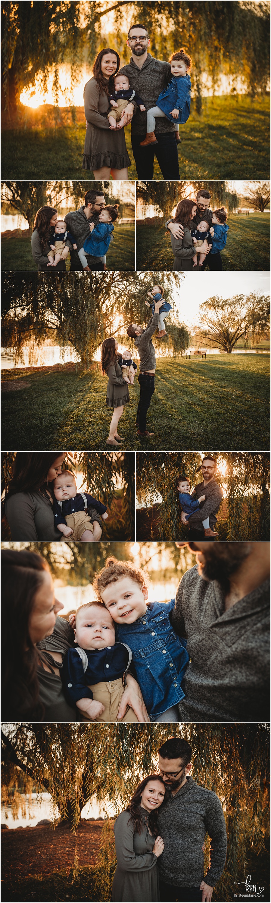 Family photography in Carmel, Indiana - weeping willow - stunning light
