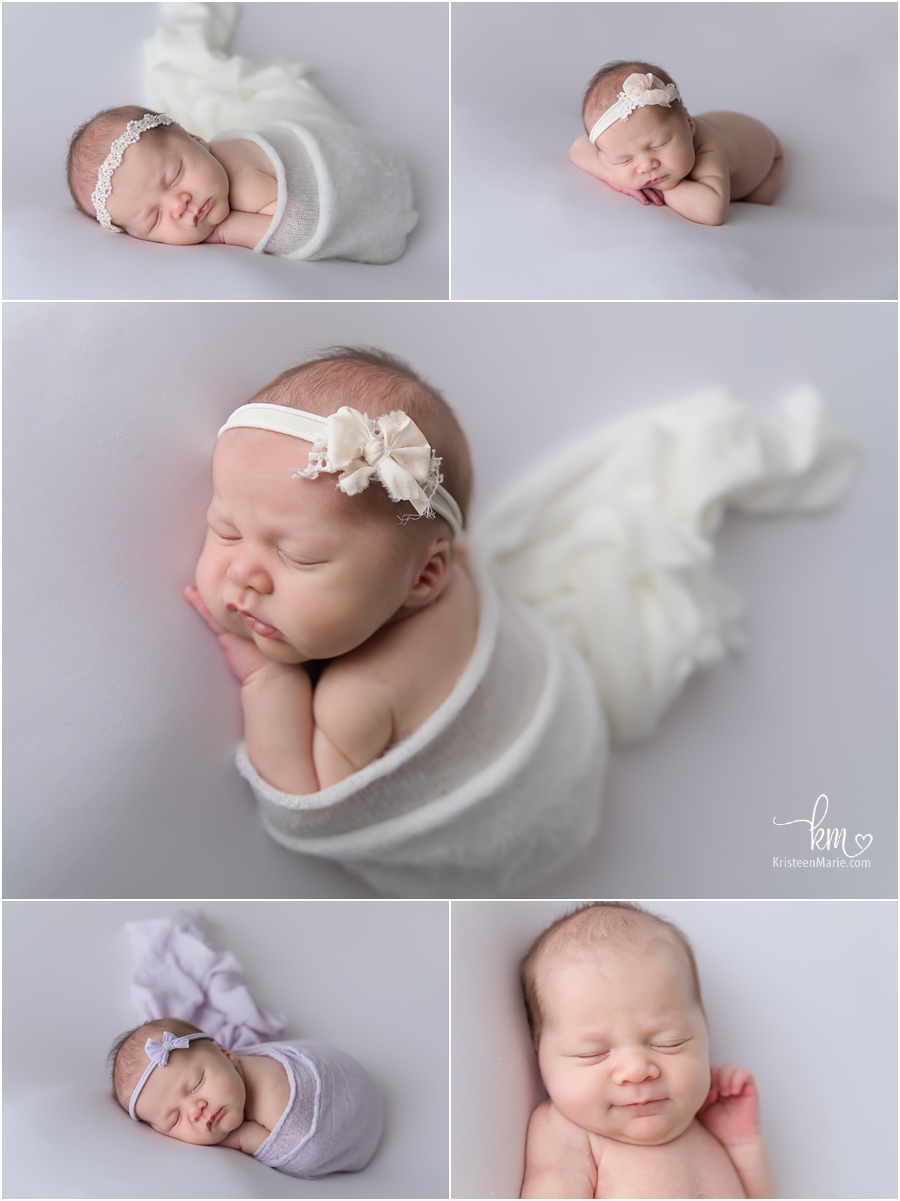 newborn baby girl on white backdrop - Zionsville, Indiana newborn photography