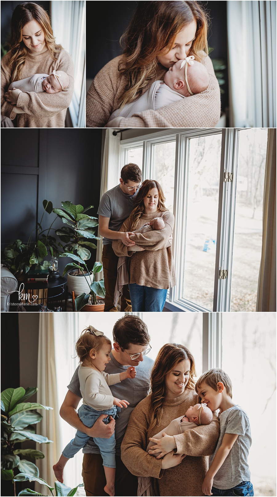in-home lifestyle newborn photography - Indianapolis newborn pictures - lots of plants and backlit image