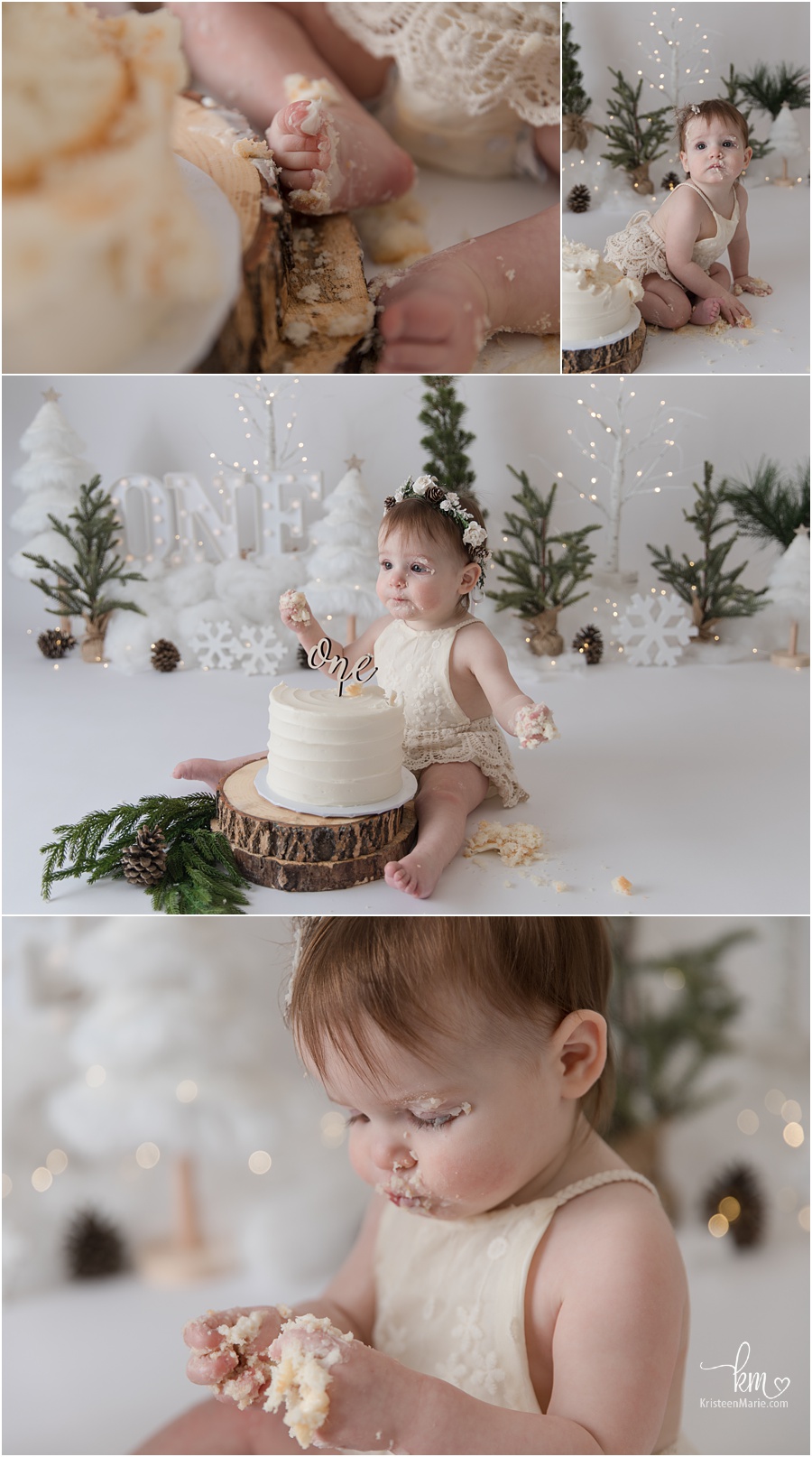 winter onederland 1st birthday theme - cake smash photography