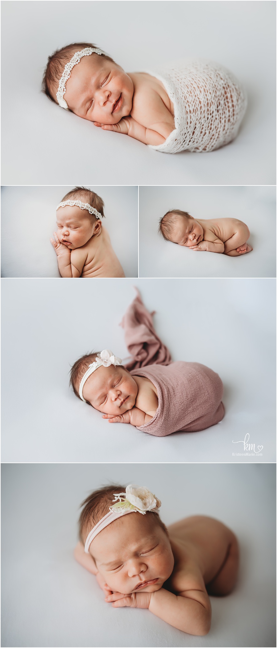beautiful newborn girl on white backdrop - Zionsville Newborn Photographer