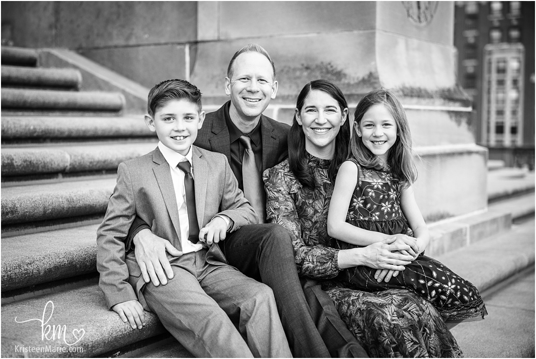 black and white family picture - urban session