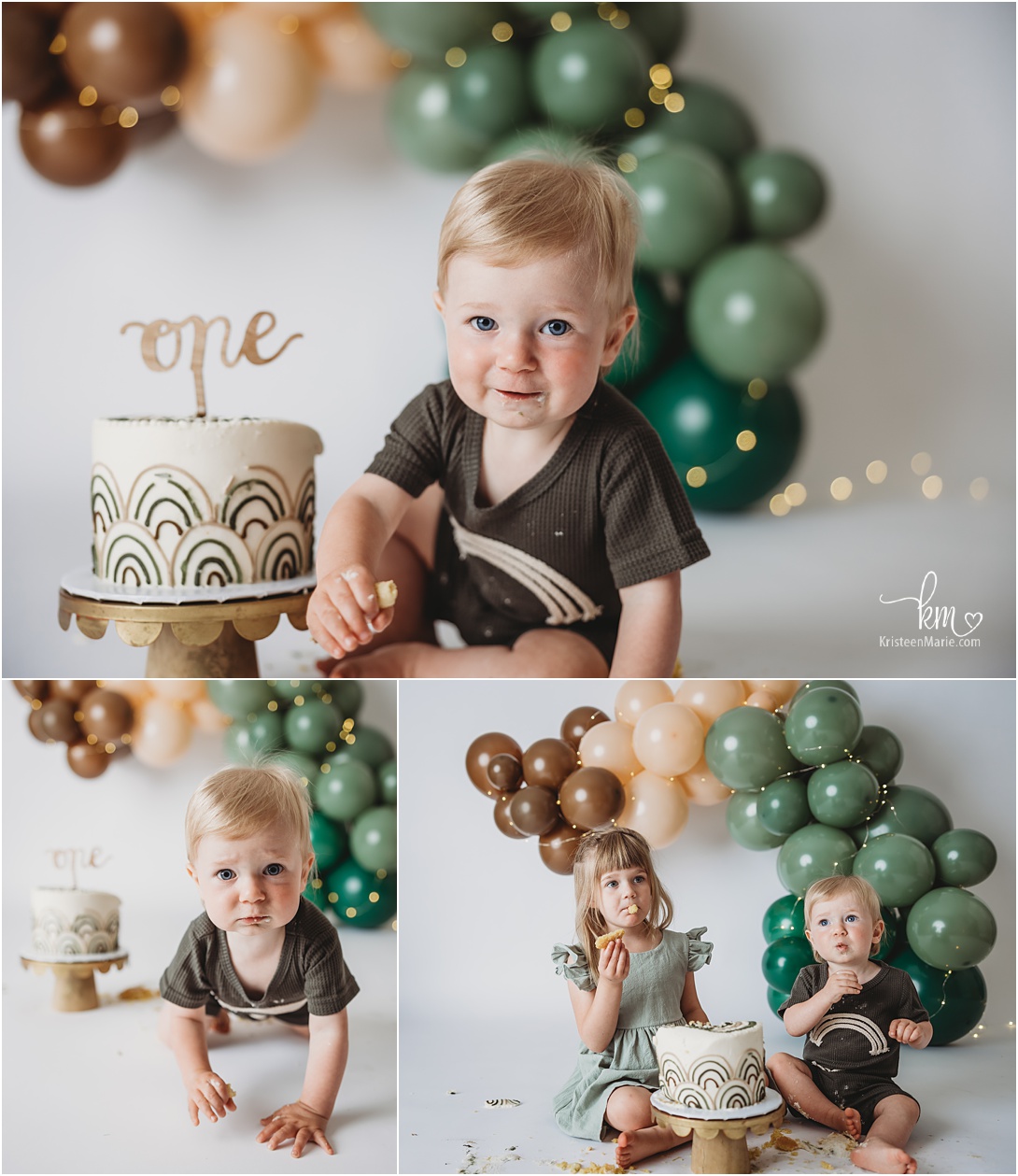 rainbow baby boy 1st birthday party theme - green and brown 