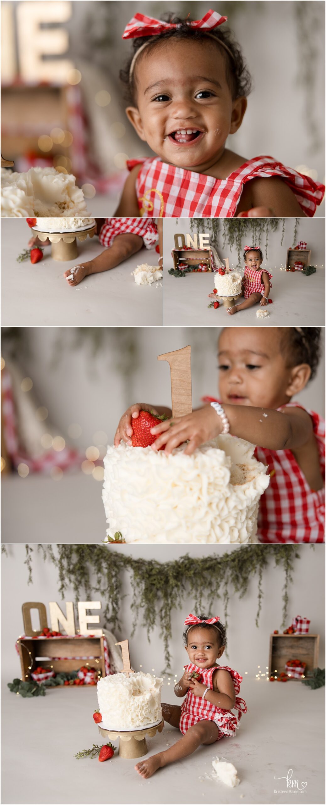 Strawberry themed cake smash session - KristeenMarie Photography